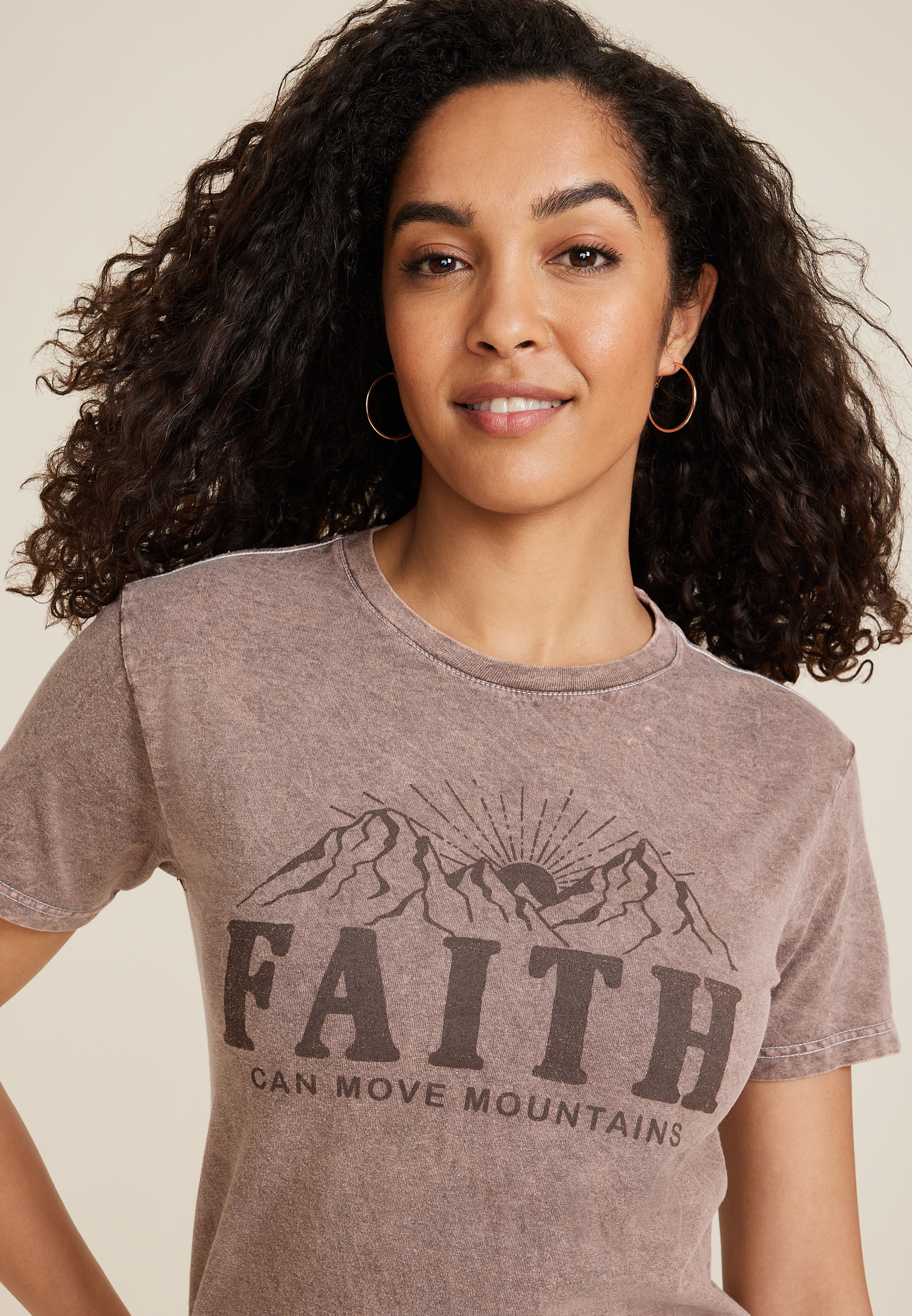 Faith Can Move Mountains Relaxed Fit Graphic Tee, MOCHA, large