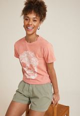 Floral Skull Relaxed Fit Graphic Tee, C3343, small