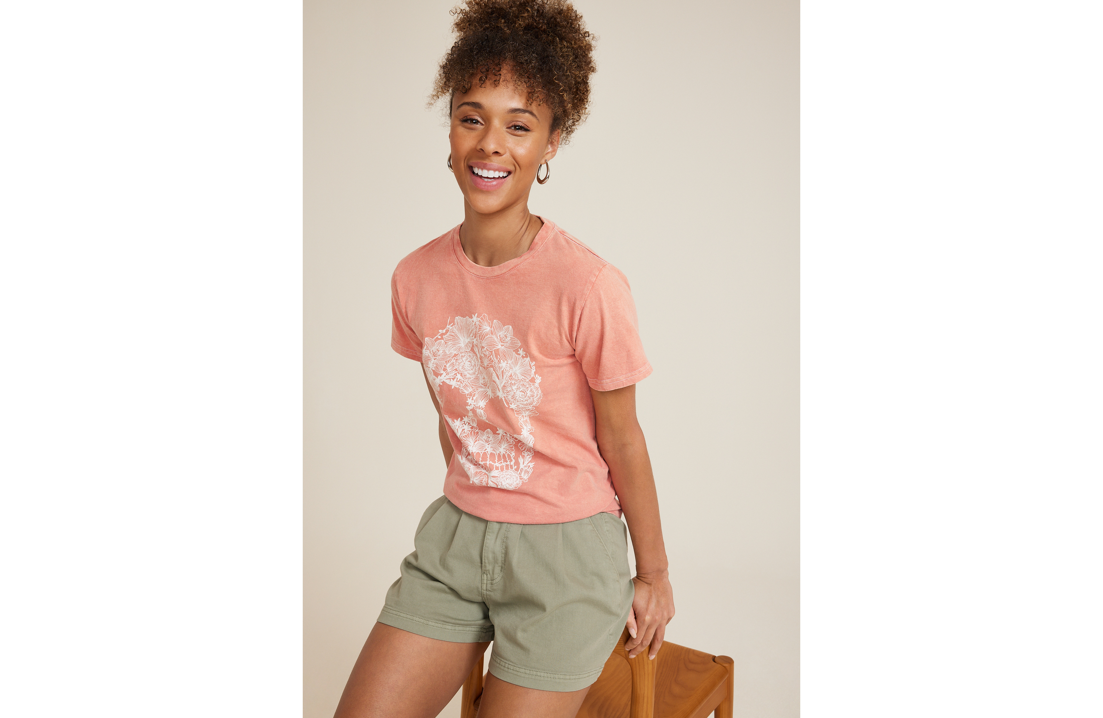 Floral Skull Relaxed Fit Graphic Tee