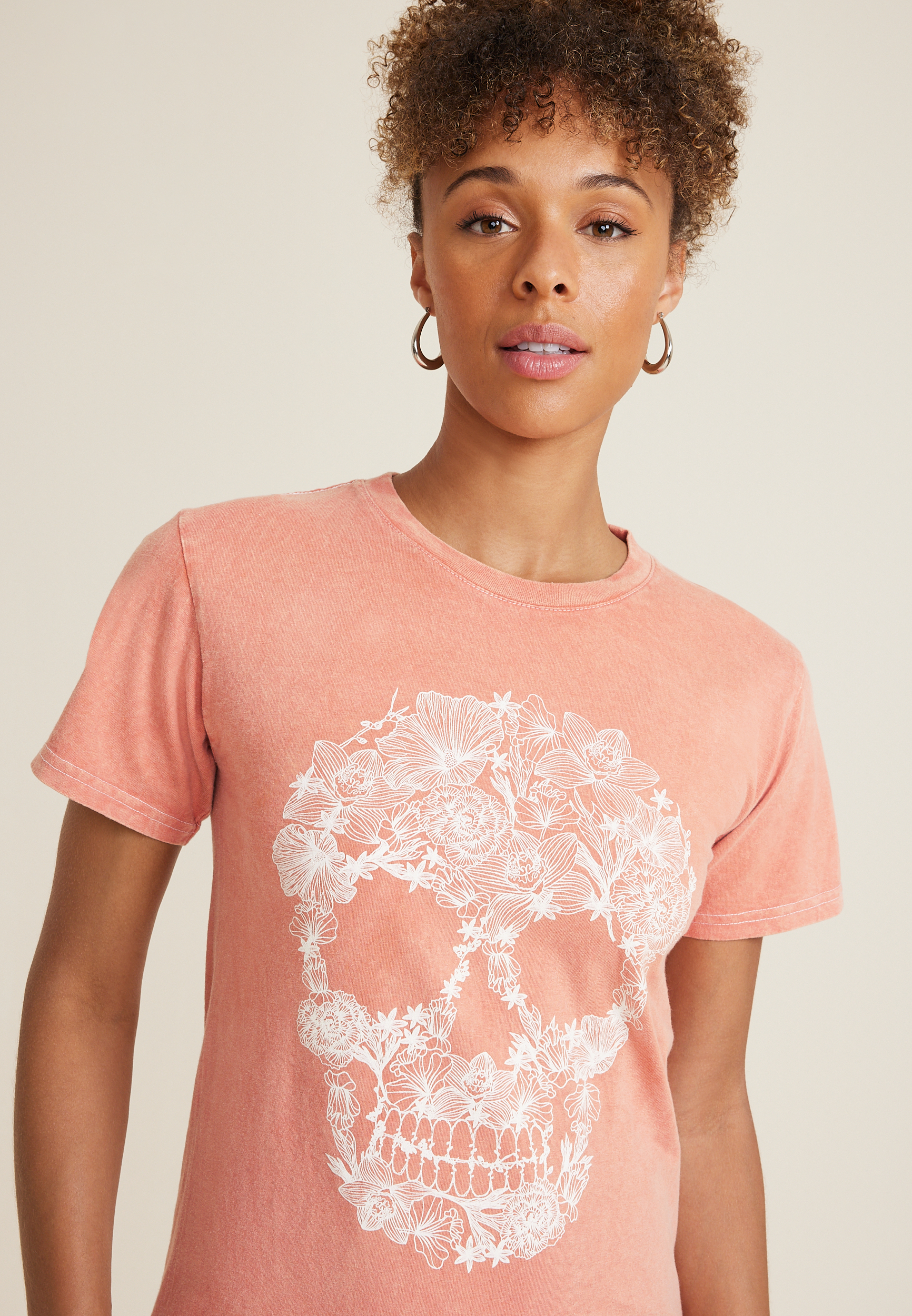 Floral Skull Relaxed Fit Graphic Tee, C3343, large