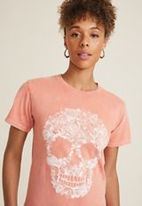 Floral Skull Relaxed Fit Graphic Tee, C3343, small