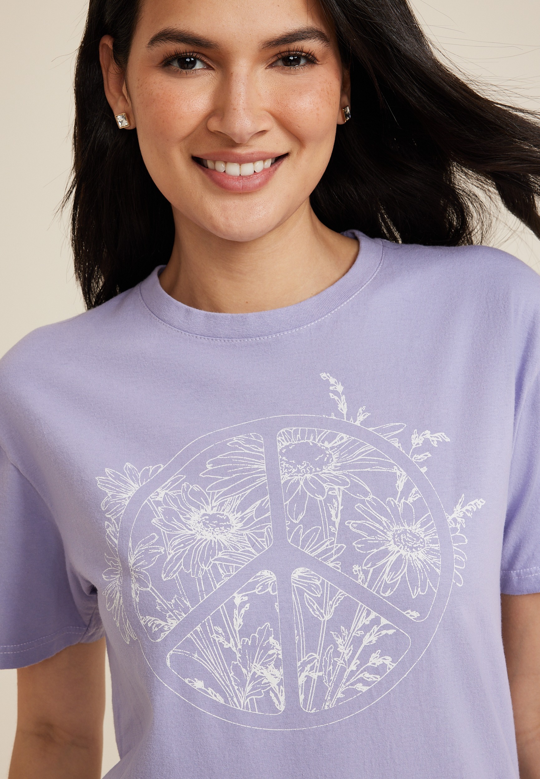 Floral Peace Relaxed Fit Graphic Tee, C81, large