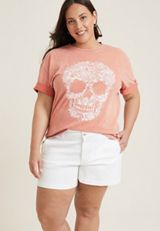 Plus Size Floral Skull Relaxed Fit Graphic Tee, C3343, small