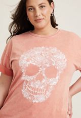 Plus Size Floral Skull Relaxed Fit Graphic Tee, C3343, small