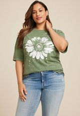 Plus Size Splatter Flower Relaxed Fit Graphic Tee, C2834, small