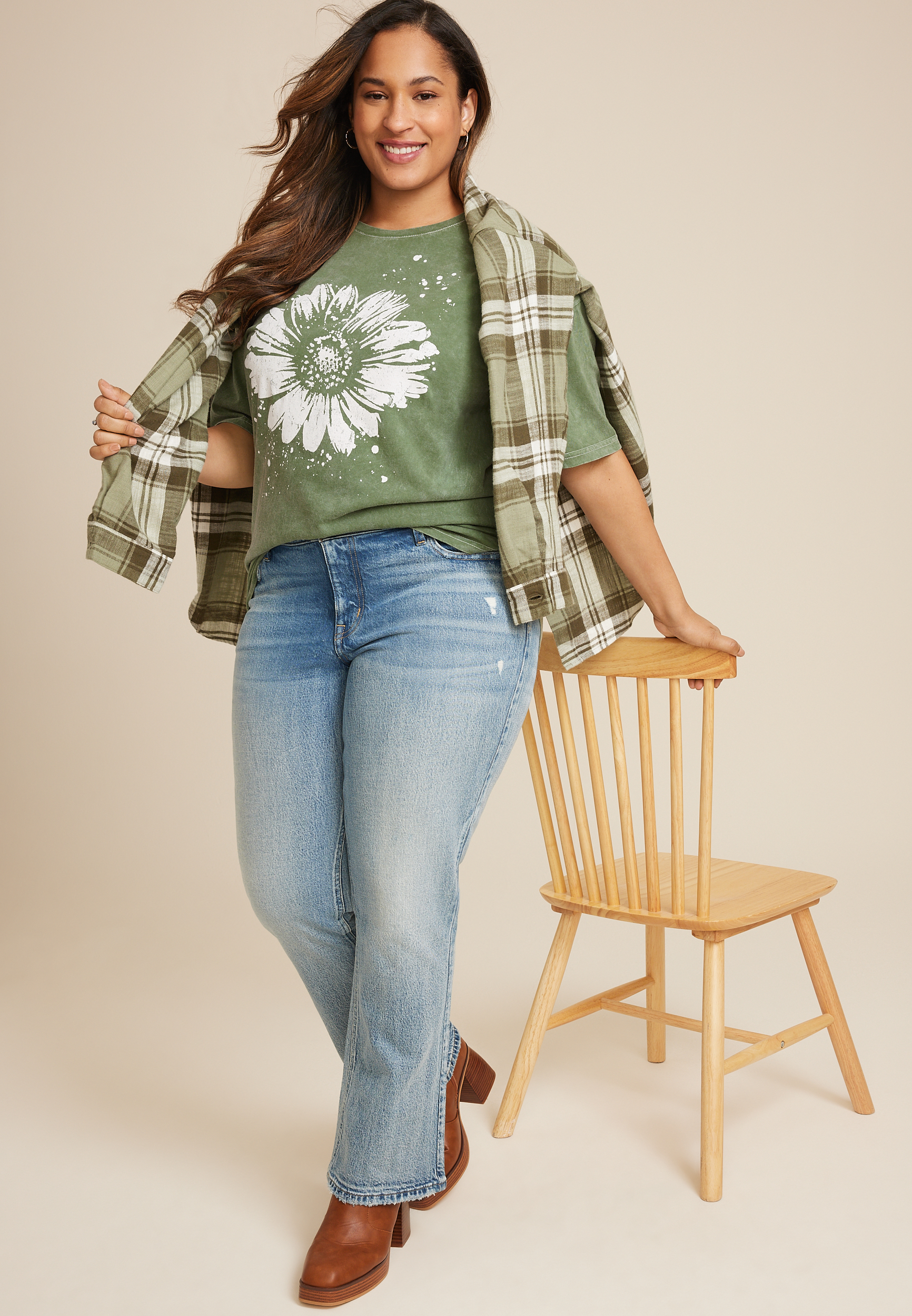 Plus Size Splatter Flower Relaxed Fit Graphic Tee, C2834, large