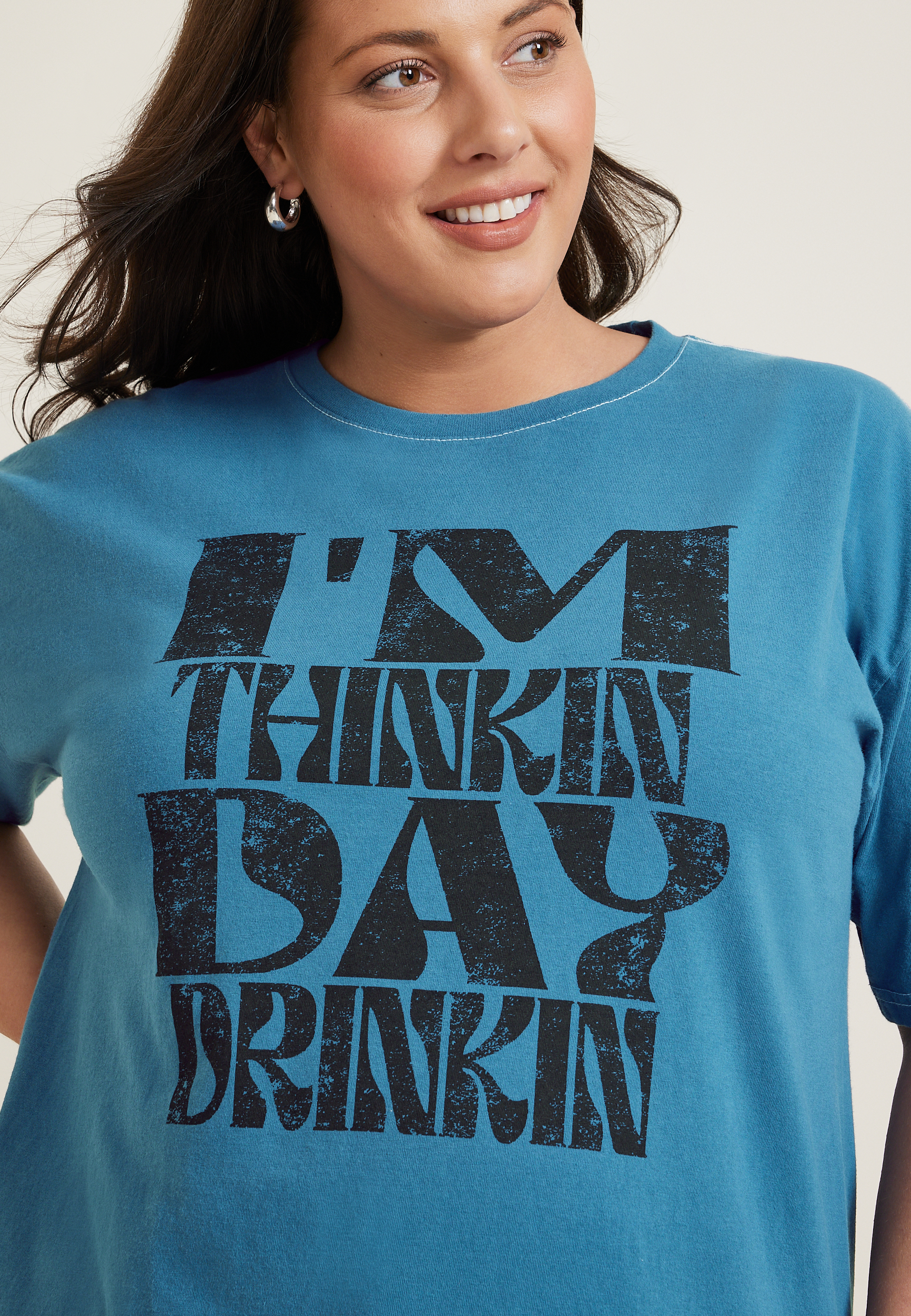 Plus Size Day Drinkin Relaxed Fit Graphic Tee, BLUE, large