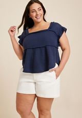Plus Size Eyelet Short Sleeve Babydoll Blouse, C1919, small
