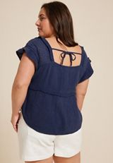 Plus Size Eyelet Short Sleeve Babydoll Blouse, C1919, small