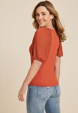 Plisse Puff Sleeve Henley Blouse, C9699, small