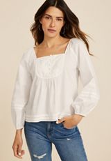 Embroidered Peasant Blouse, SOFT WHITE, small