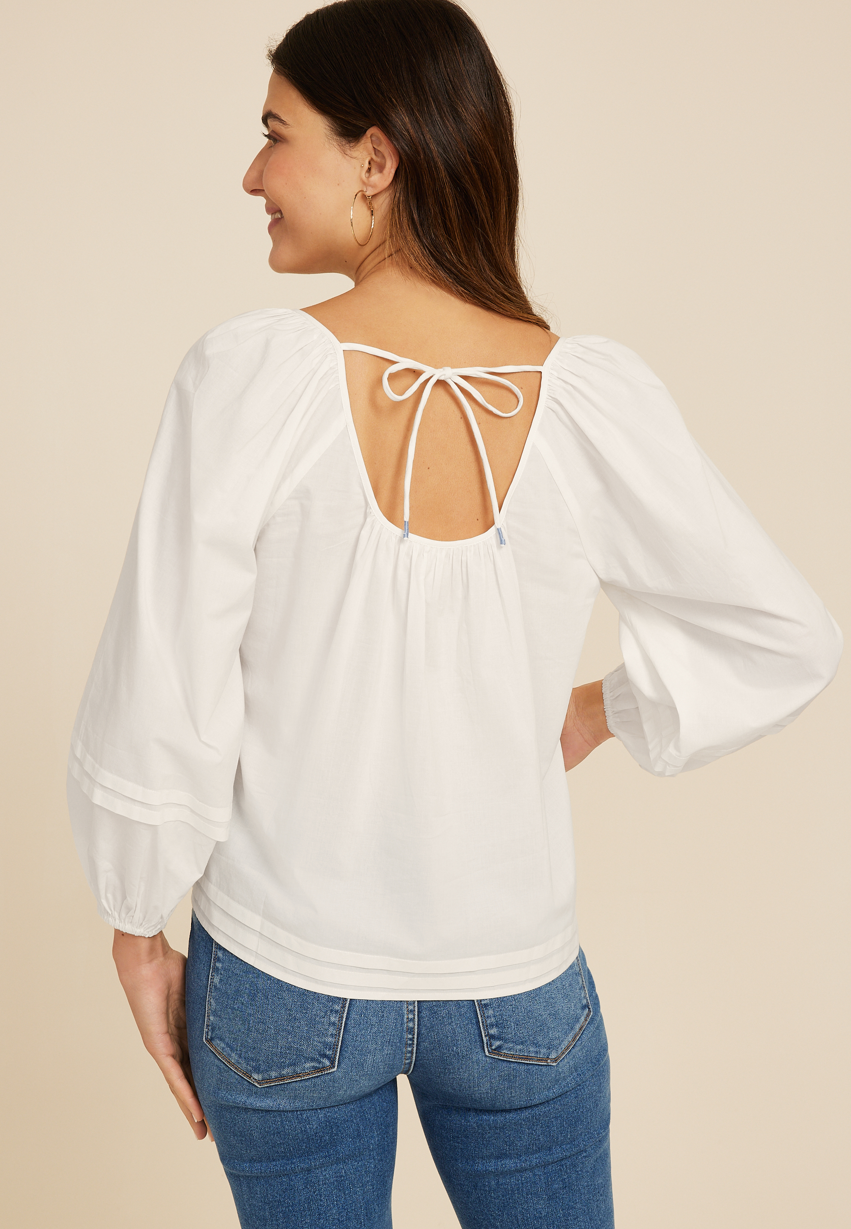 Embroidered Peasant Blouse, SOFT WHITE, large