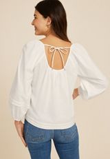 Embroidered Peasant Blouse, SOFT WHITE, small