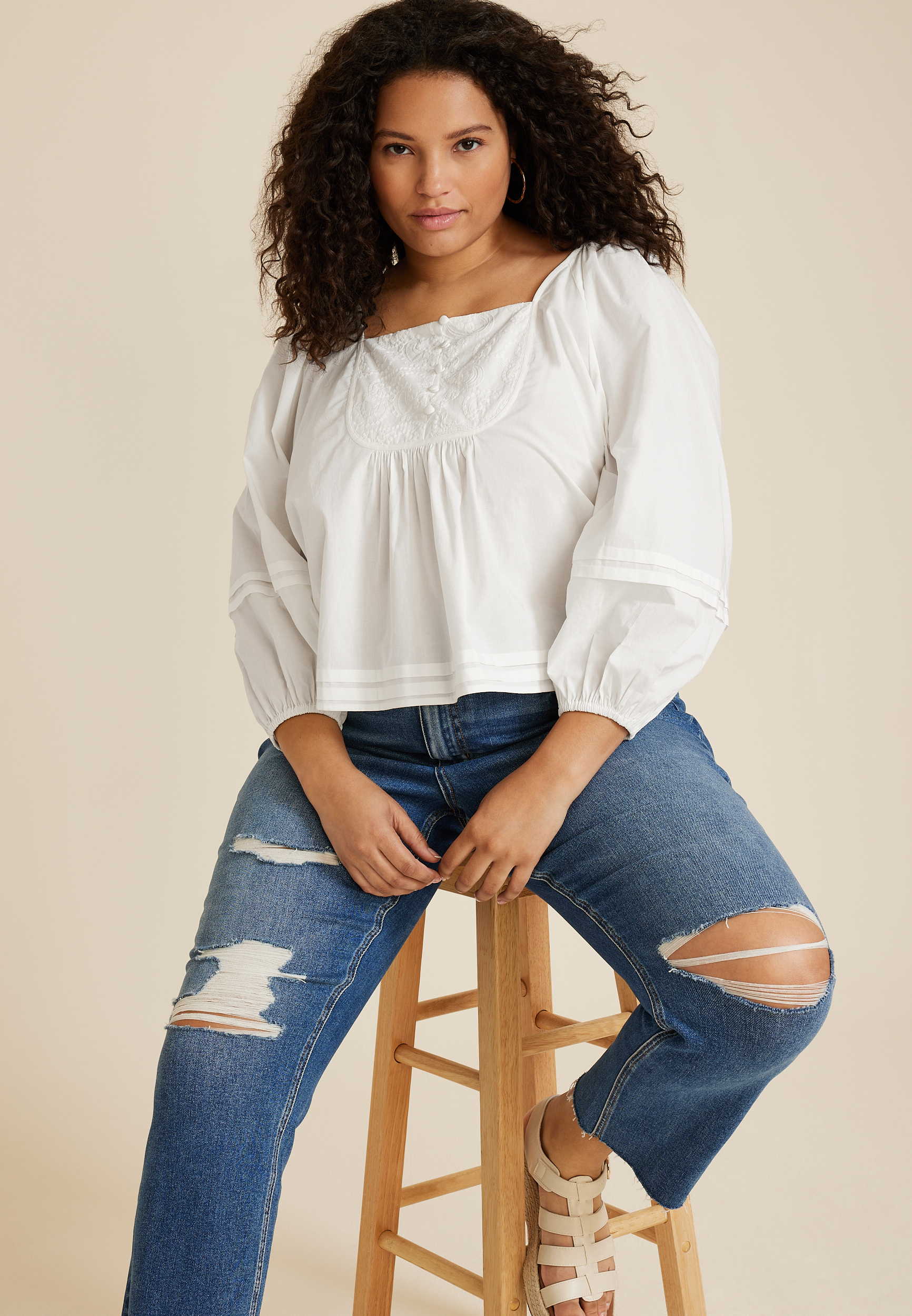Plus Size Embroidered Peasant Blouse, C4673, large