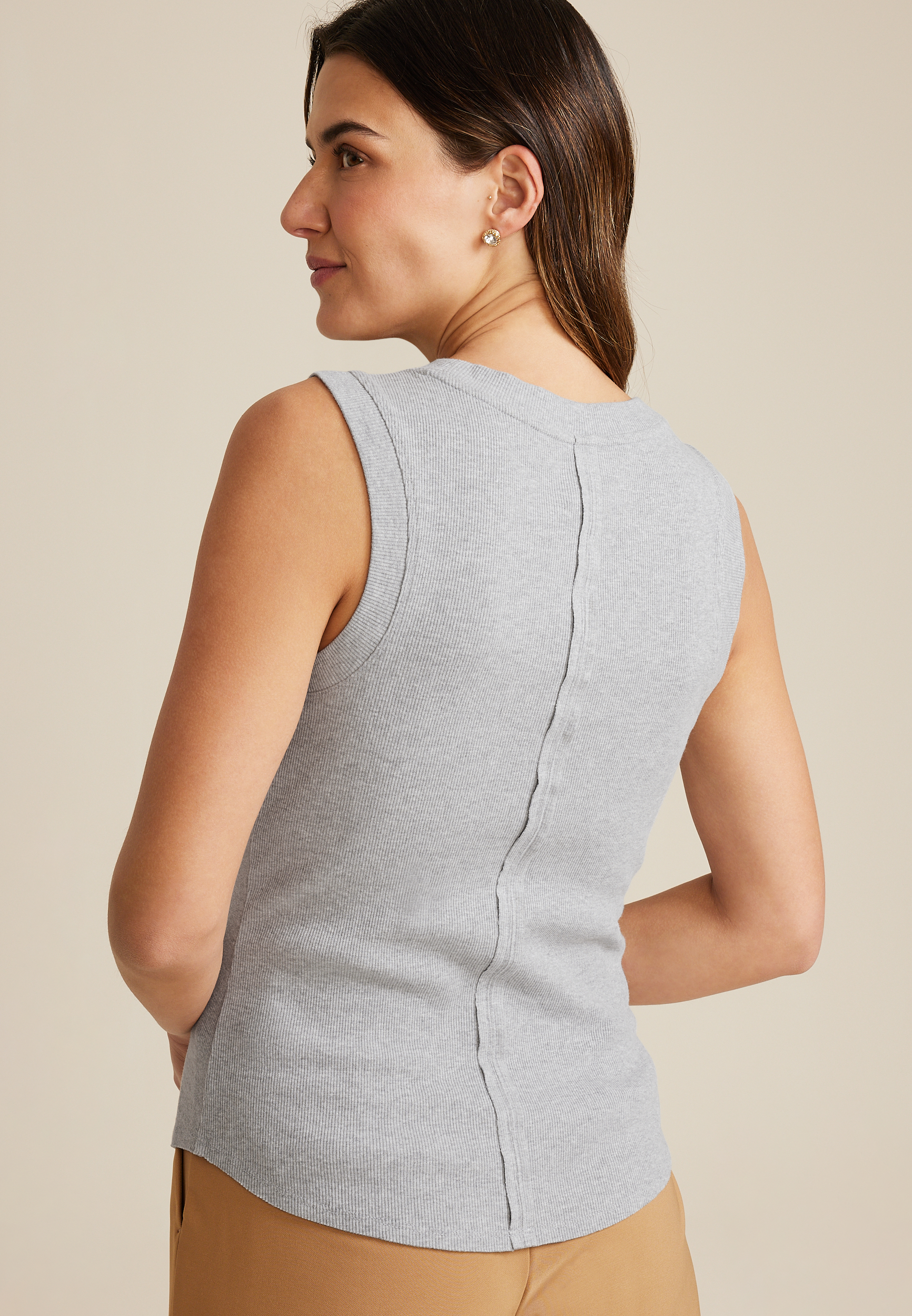 Exposed Seam Tank Top, HEATHER GRAY, large