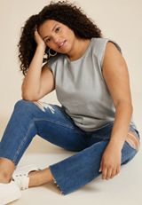 Plus Size Padded Shoulder Tank Top, LIGHT HEATHER GRAY, small