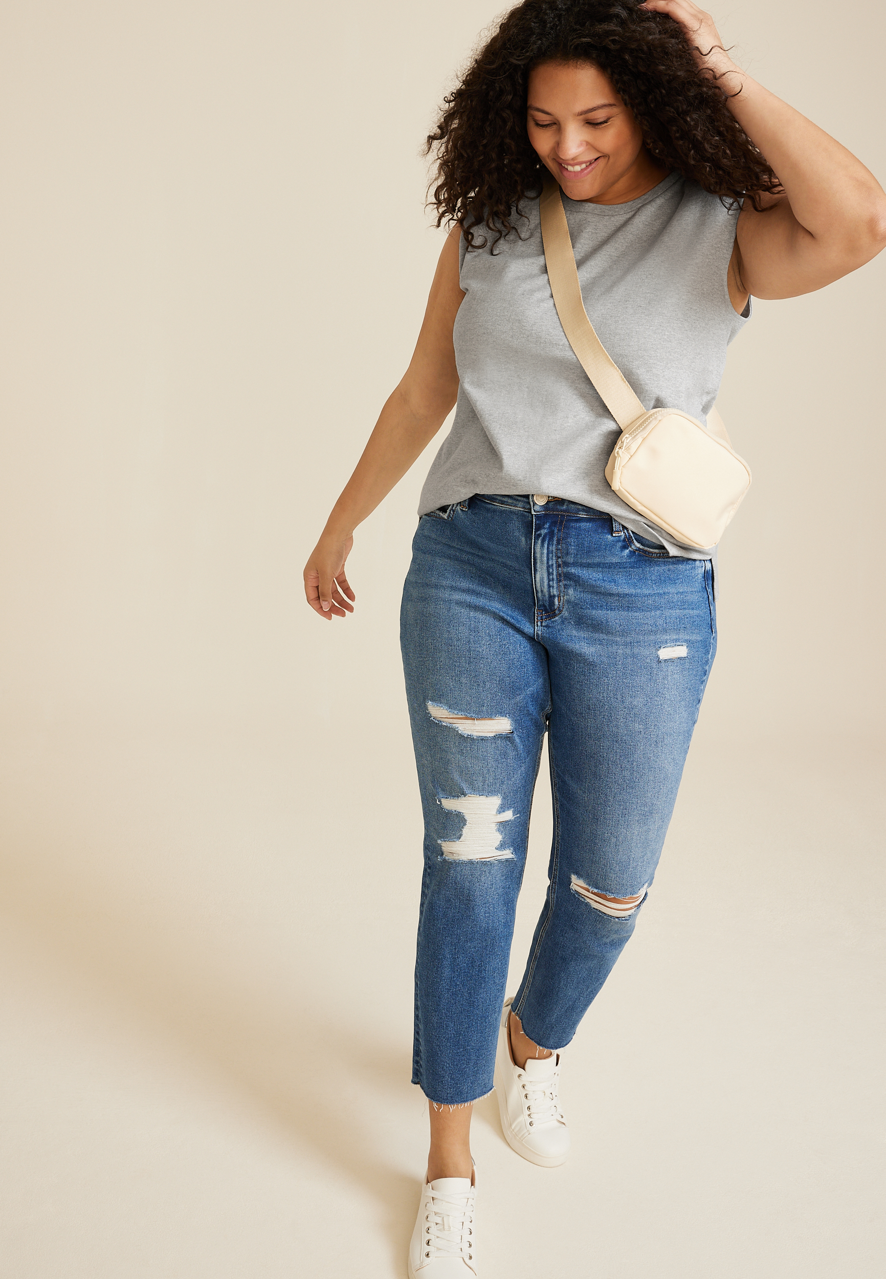 Plus Size Padded Shoulder Tank Top, LIGHT HEATHER GRAY, large