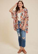 Postcard Print Kimono, MULTI, small