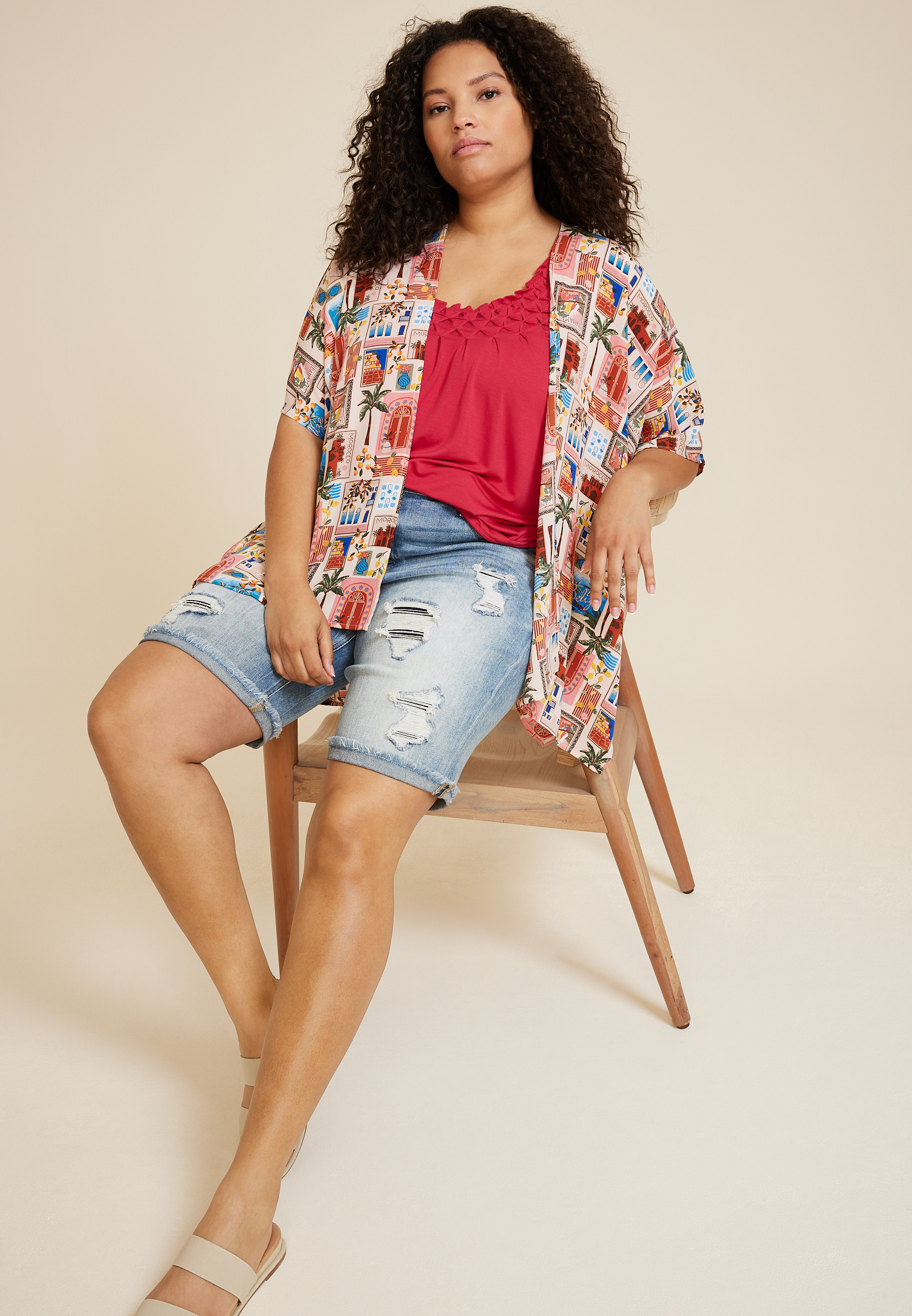 Postcard Print Kimono, MULTI, large