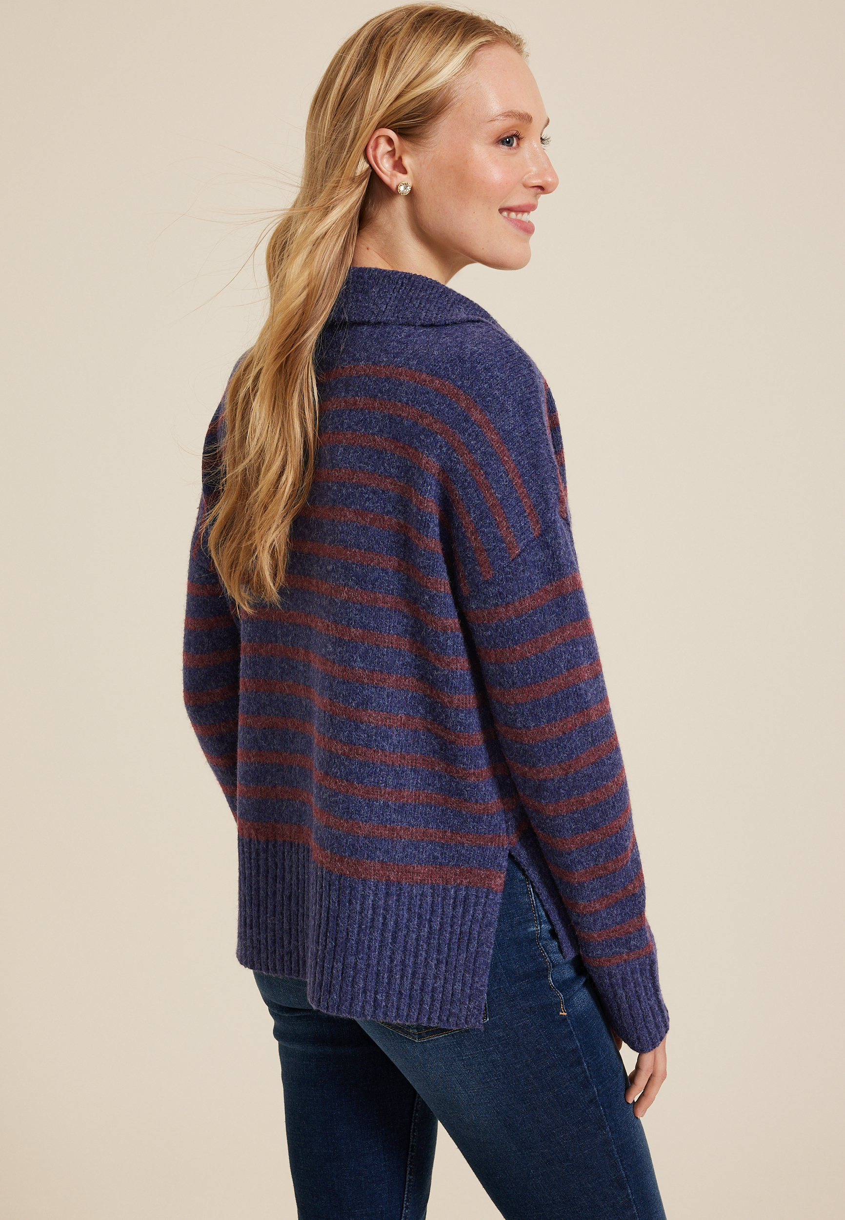 Cozier Than Cashmere Collared Sweater, BROWN RUBY COMBO, large