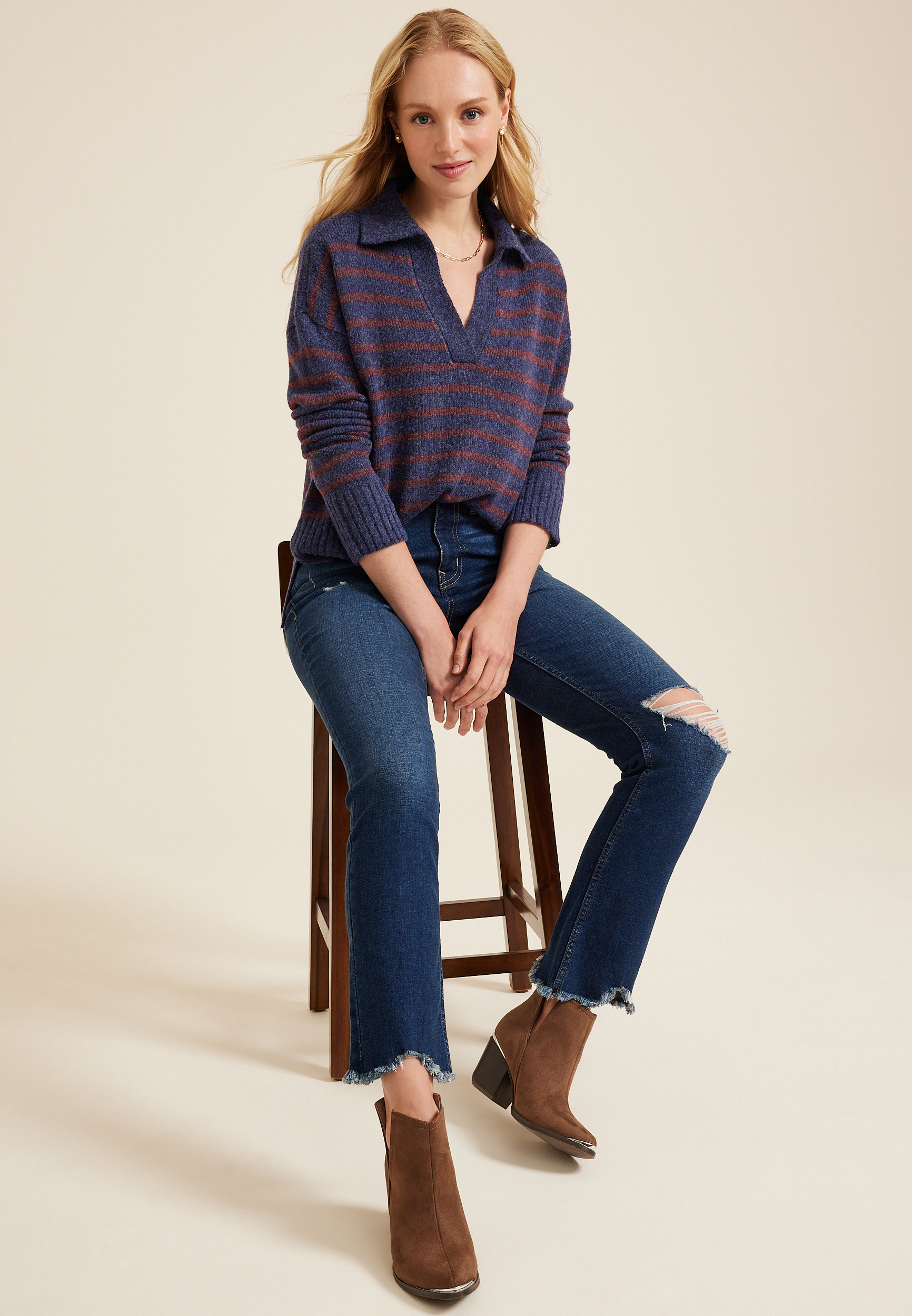Cozier Than Cashmere Collared Sweater, BROWN RUBY COMBO, large