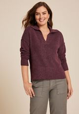 Cozier Than Cashmere Collared Sweater, BROWN RUBY, small