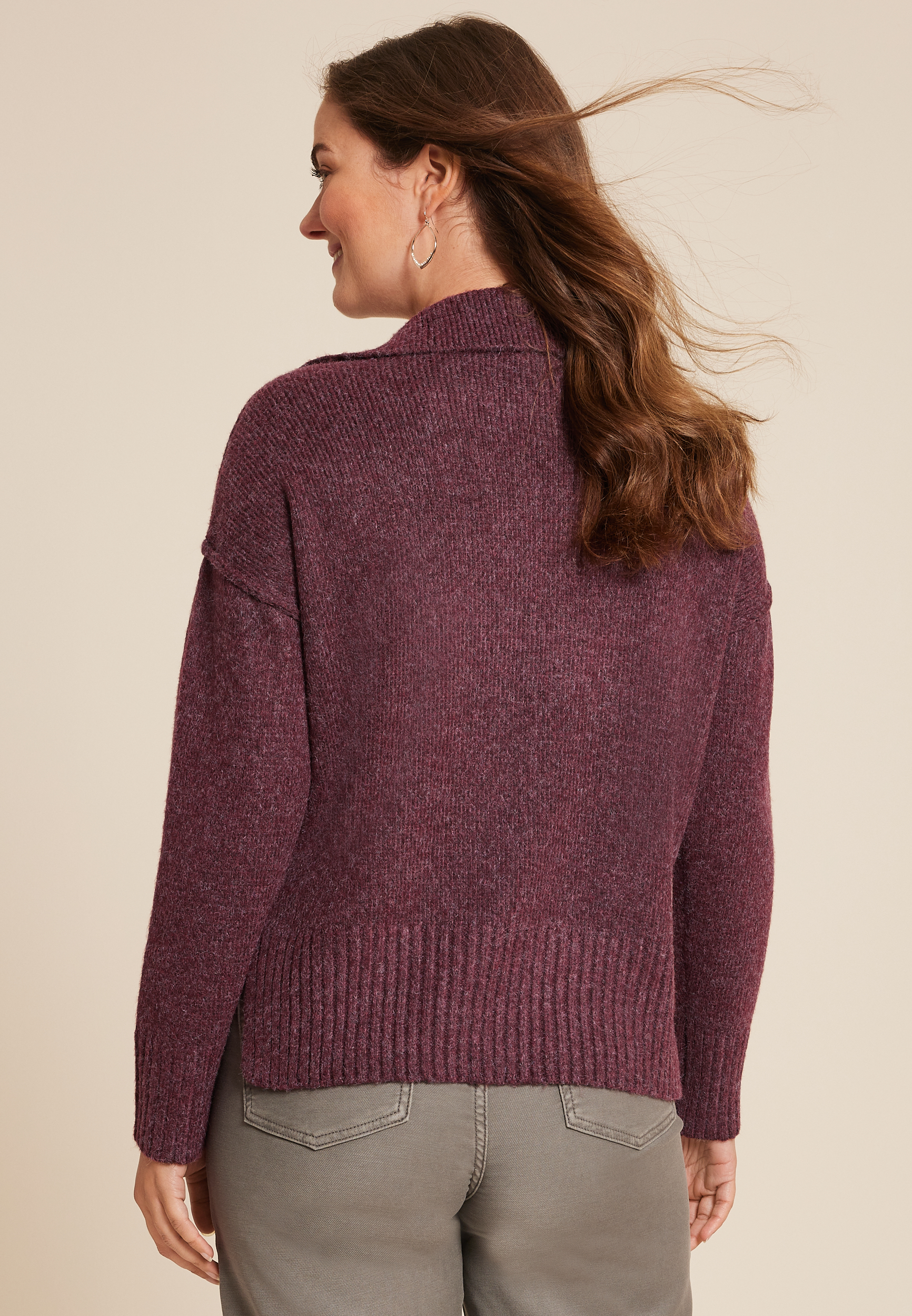 Cozier Than Cashmere Collared Sweater, BROWN RUBY, large