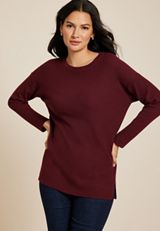 Side Split Tunic Sweater, BROWN RUBY, small