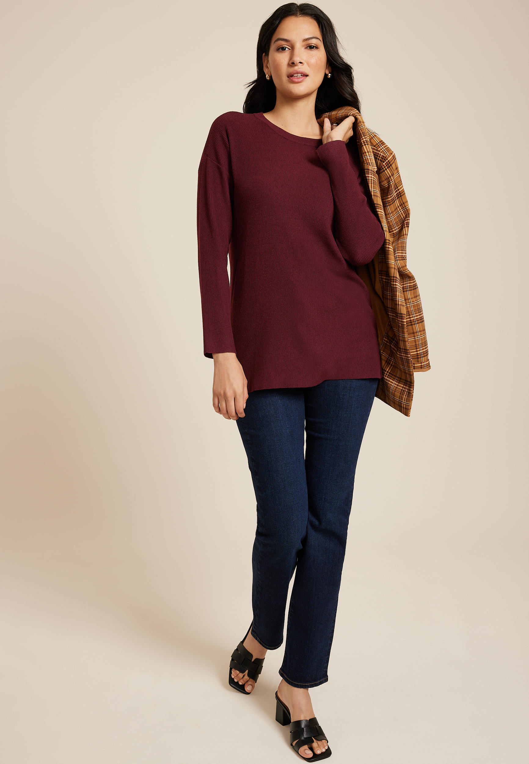 Side Split Tunic Sweater, BROWN RUBY, large