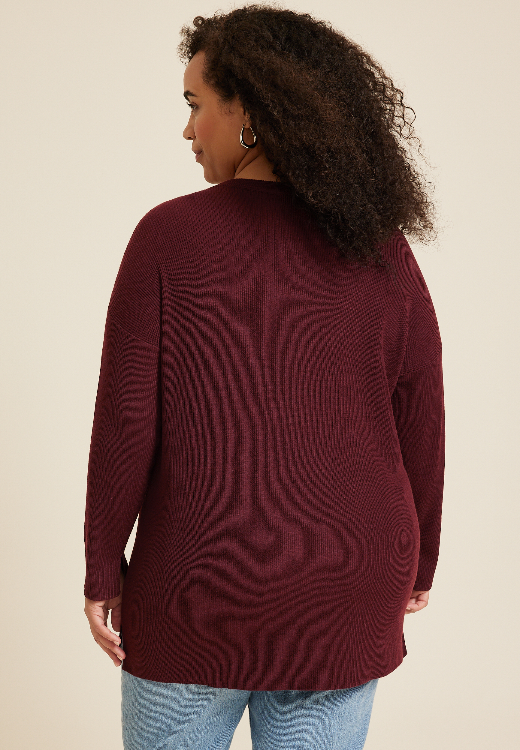 Plus Size Side Split Tunic Sweater, C5325, large