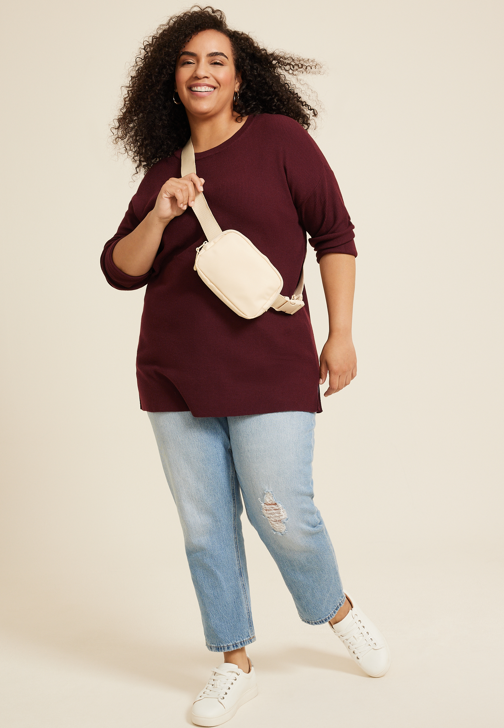 Plus Size Side Split Tunic Sweater, C5325, large