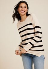 Striped Side Split Tunic Sweater, C5249, small
