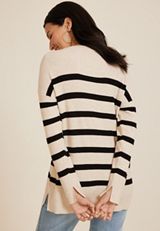 Striped Side Split Tunic Sweater, C5249, small