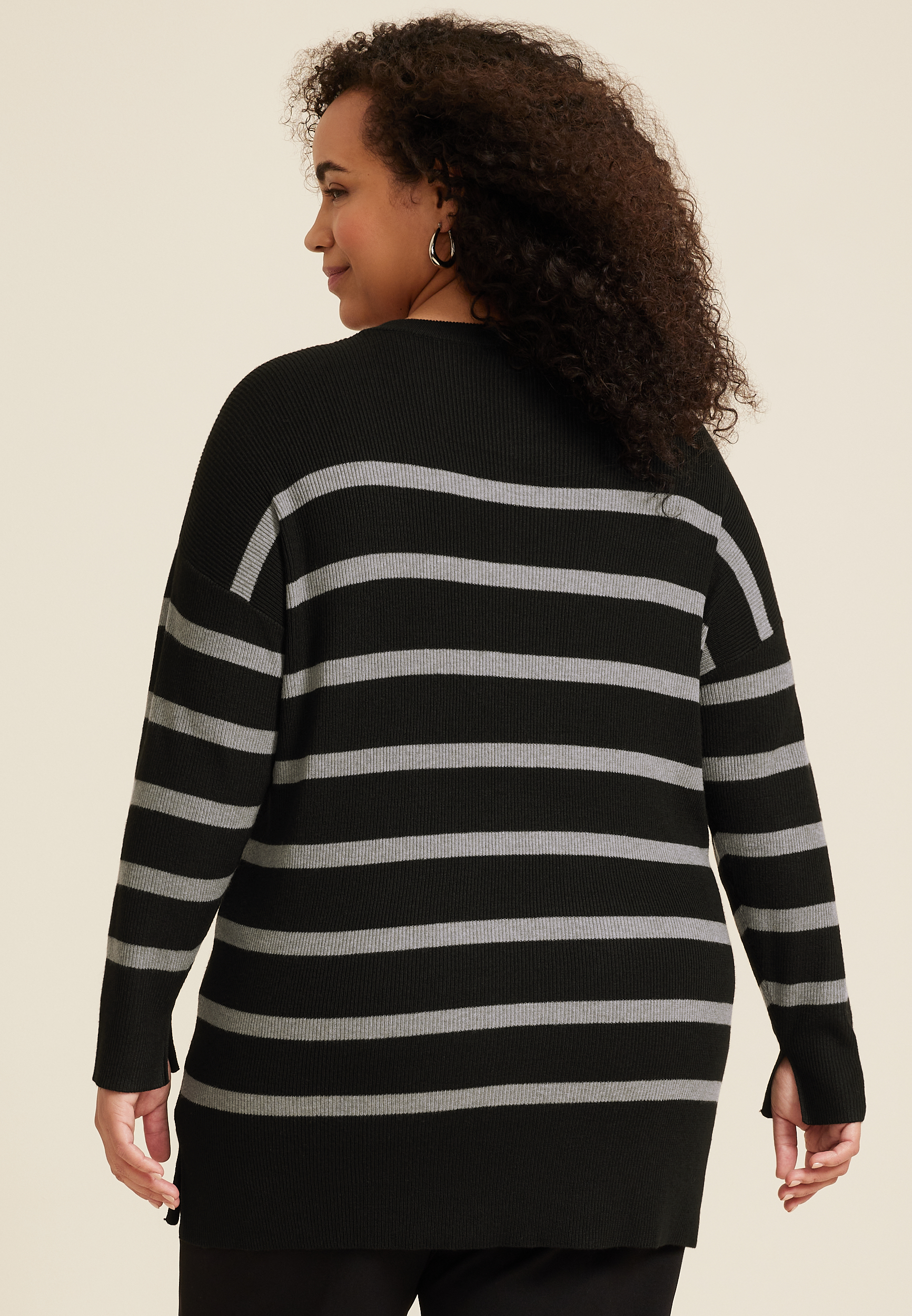 Plus Size Striped Side Split Tunic Sweater, C1756, large