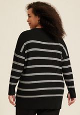 Plus Size Striped Side Split Tunic Sweater, C1756, small