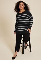 Plus Size Striped Side Split Tunic Sweater, C1756, small