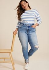 Plus Size KanCan&trade; Curvy High Rise Ripped Cuffed Hem Skinny Jean, C2806, small