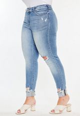 Plus Size KanCan&trade; Curvy High Rise Ripped Cuffed Hem Skinny Jean, C2806, small