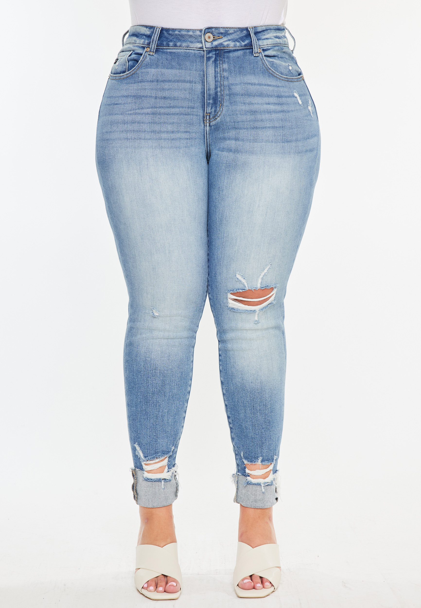 Plus Size KanCan&trade; Curvy High Rise Ripped Cuffed Hem Skinny Jean, C2806, large