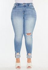 Plus Size KanCan&trade; Curvy High Rise Ripped Cuffed Hem Skinny Jean, C2806, small