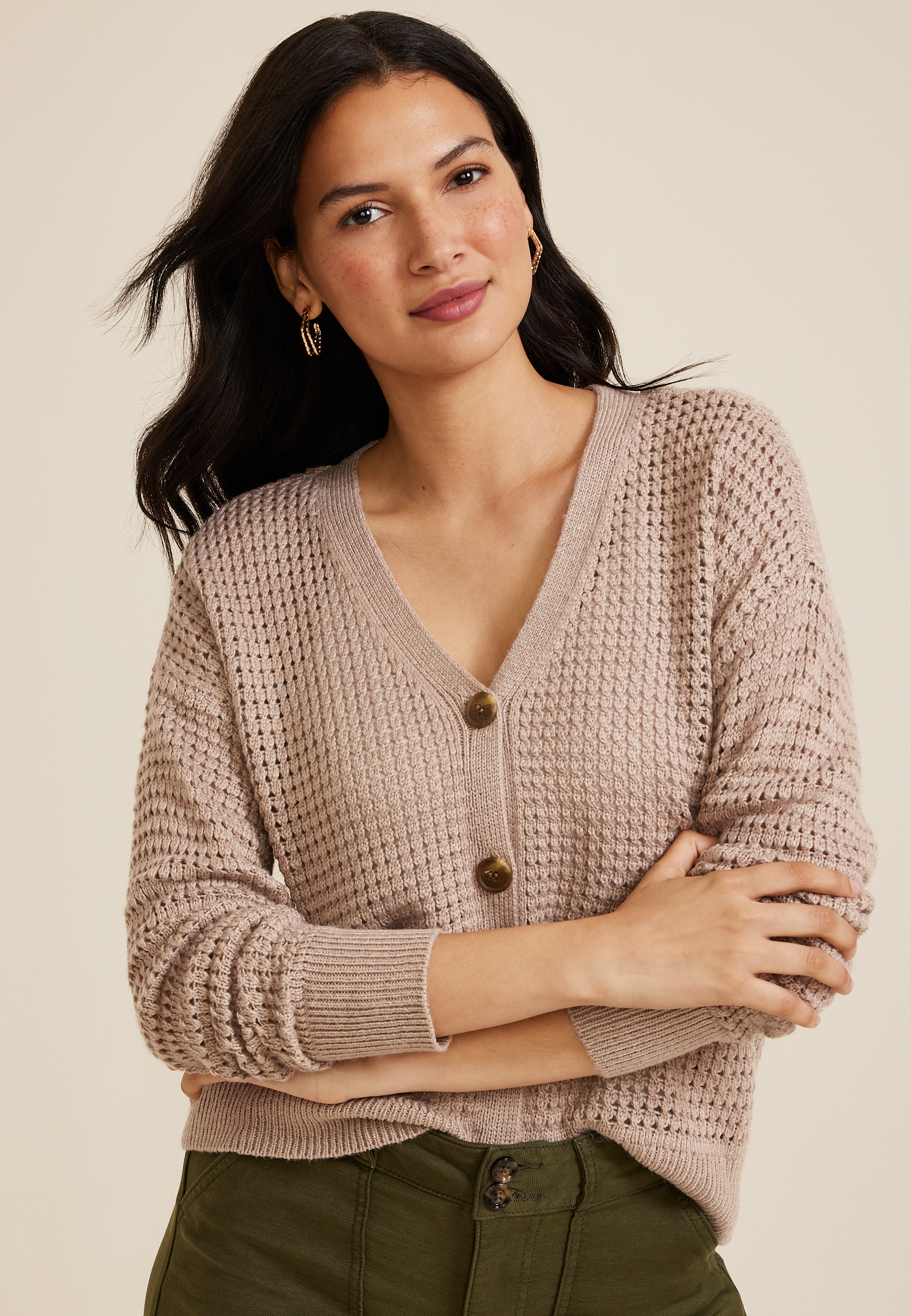 Mesh Button Front Cardigan | maurices