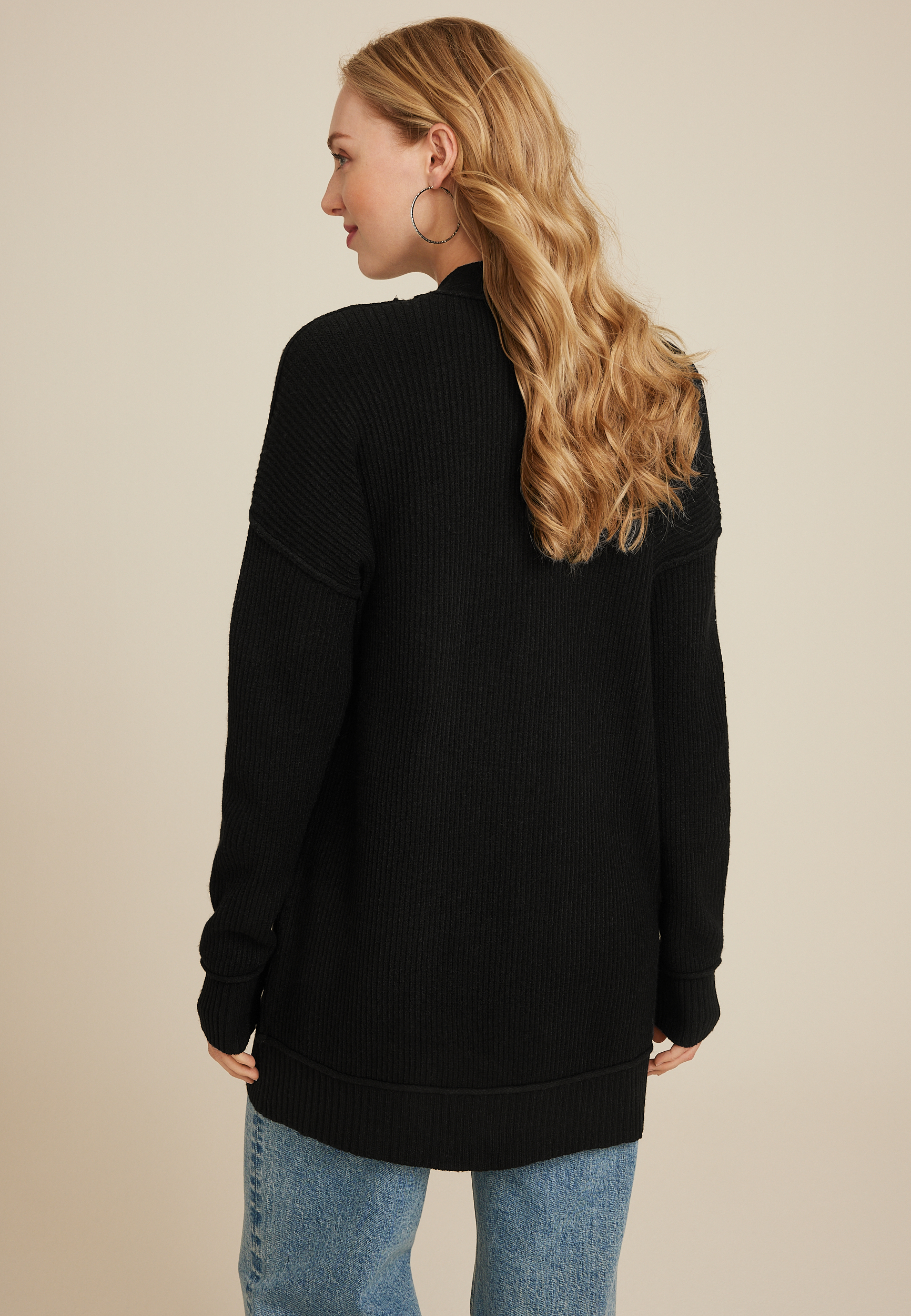 90s Slouch Cardigan, BLACK, large
