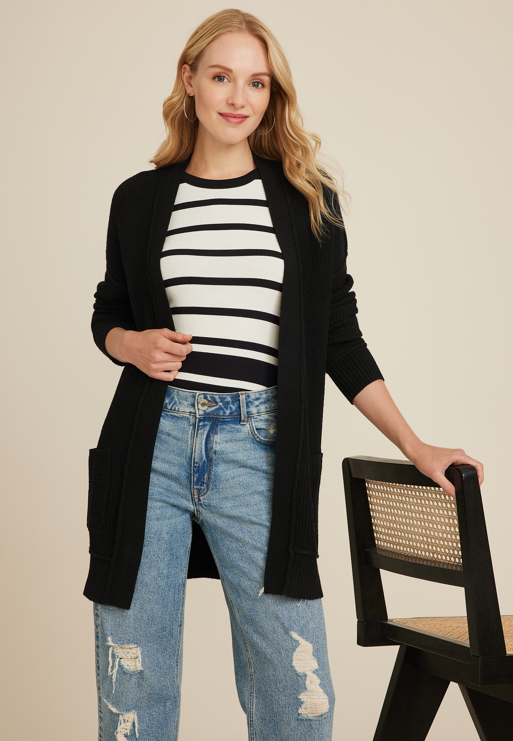 90s Slouch Cardigan, BLACK, large