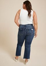 Plus Size Flying Monkey&trade; Dark Mid Rise Frayed Hem Ankle Boot Jean, DARK SANDBLAST, small