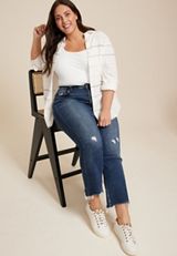 Plus Size Flying Monkey&trade; Dark Mid Rise Frayed Hem Ankle Boot Jean, DARK SANDBLAST, small