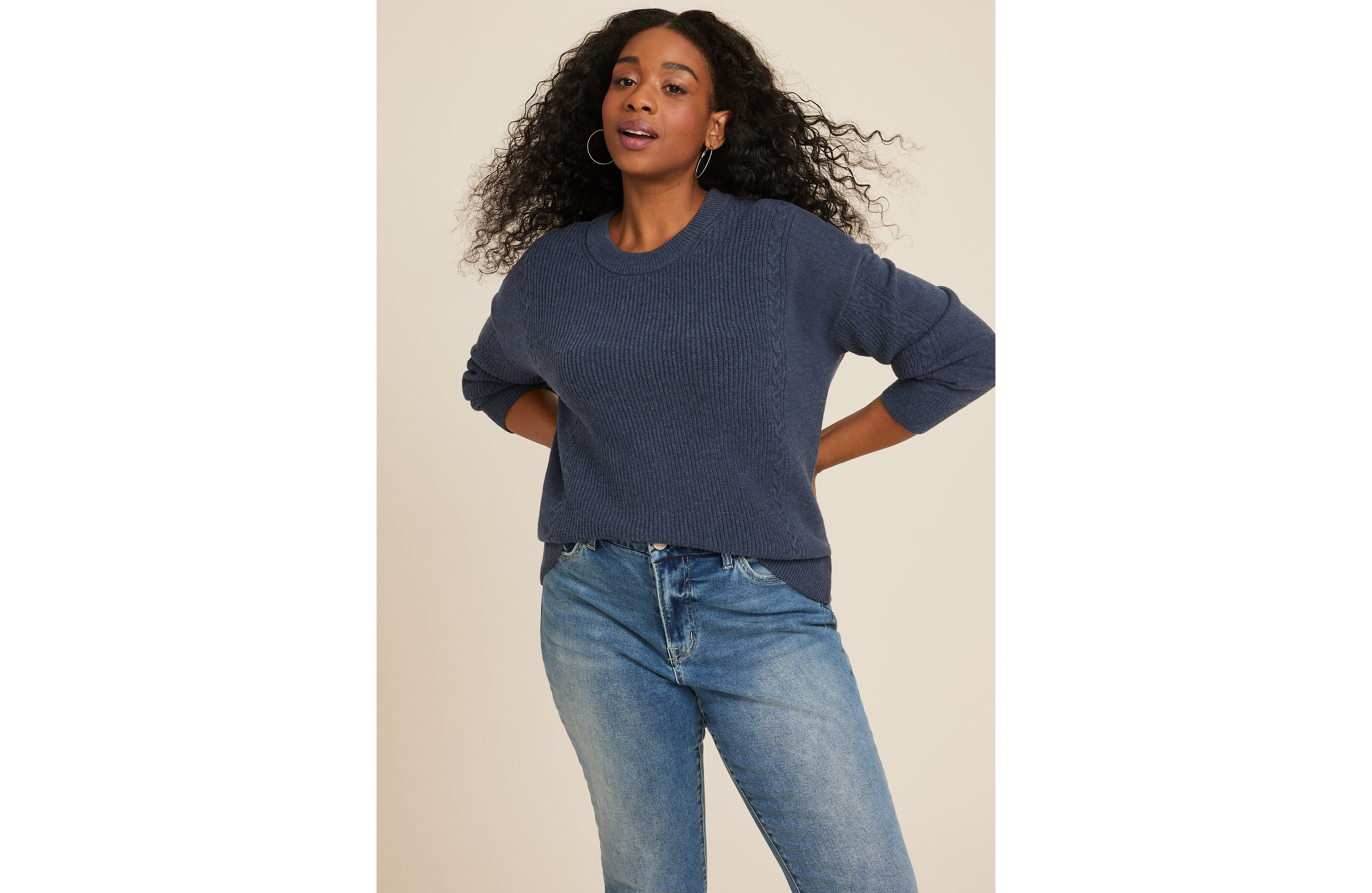 Plus Cabled Dells Crew Neck Sweater