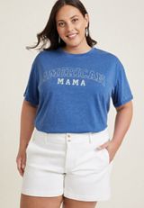 Plus Size American Mama Relaxed Fit Graphic Tee, Cobalt Blue, small