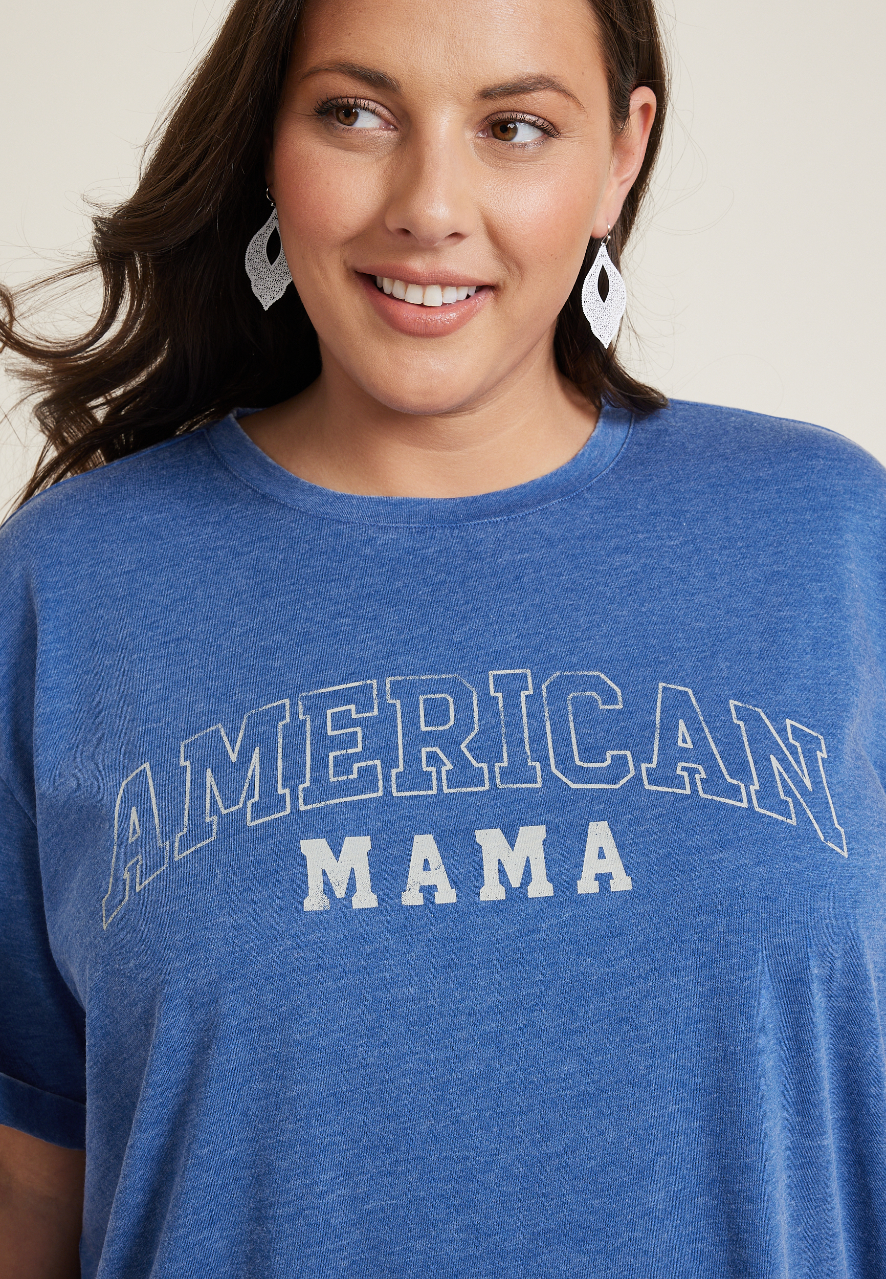 Plus Size American Mama Relaxed Fit Graphic Tee, Cobalt Blue, large