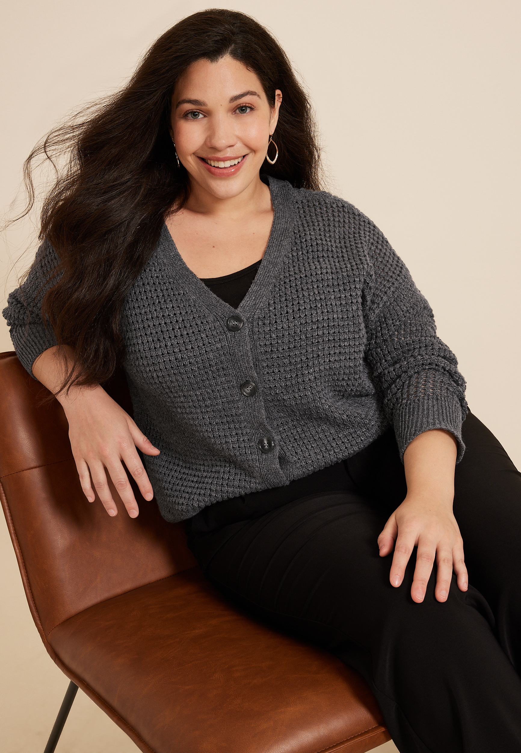 Plus Size Mesh Button Front Cardigan
