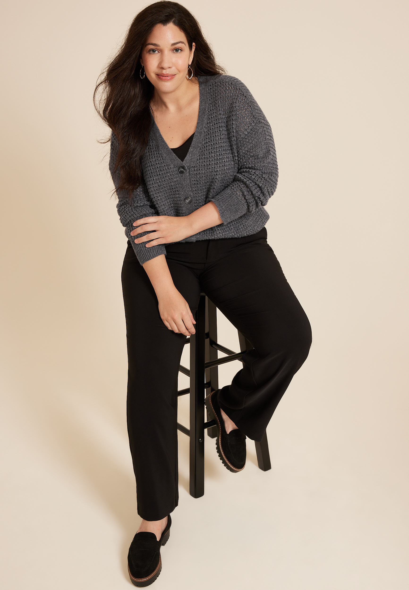 Plus Mesh Button Front Cardigan